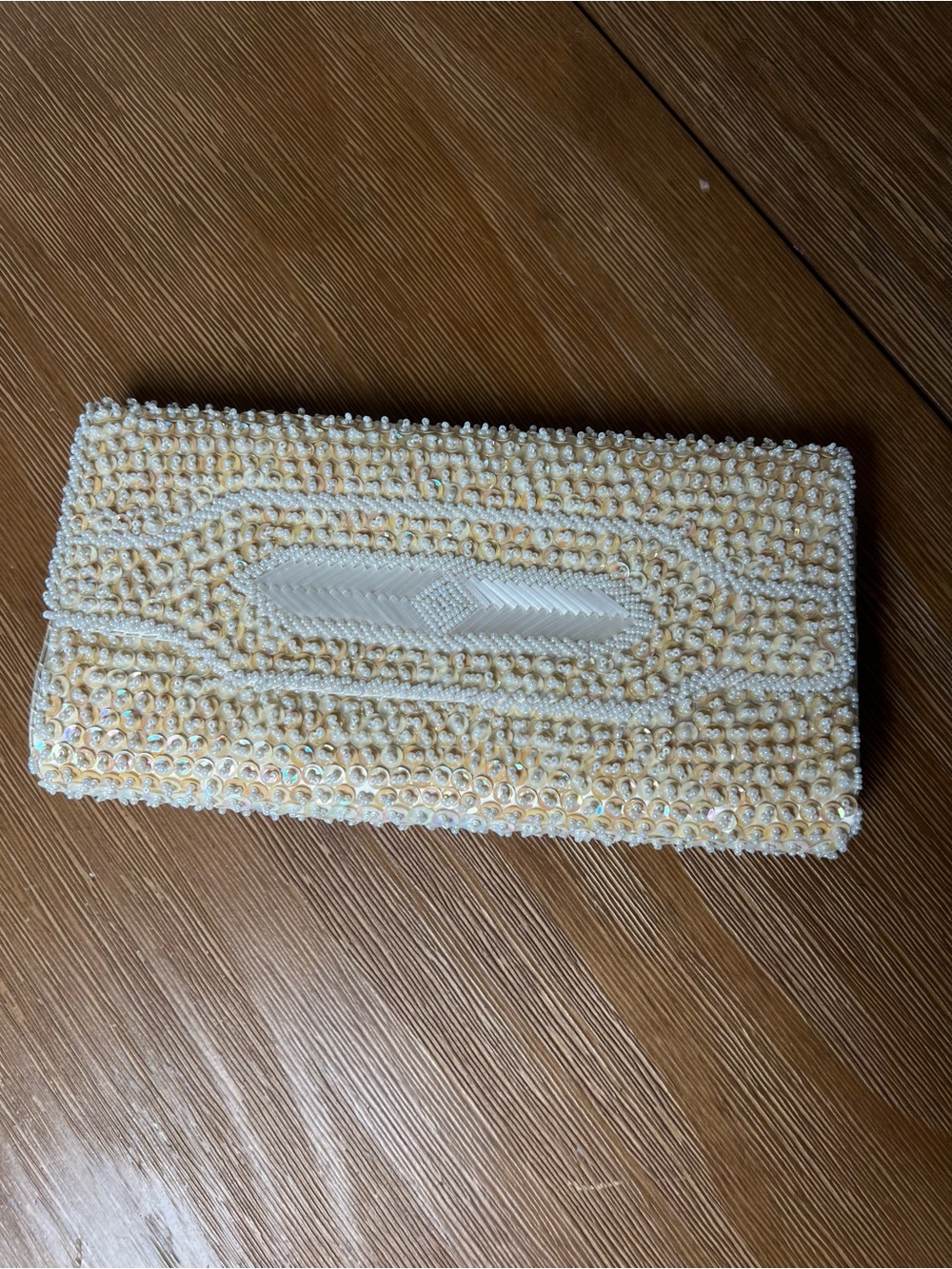 Vintage Beaded Sequins White Cream Evening Clutch
